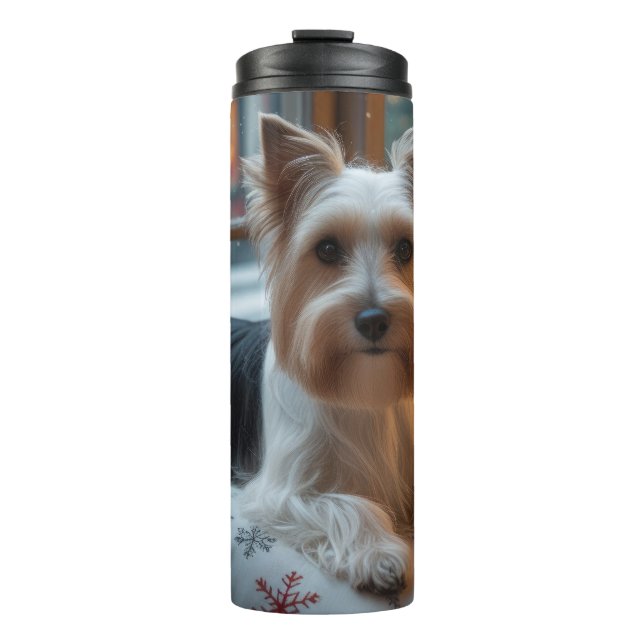 Biewer Terrier With Christmas Lights Holiday Thermal Tumbler (Front)