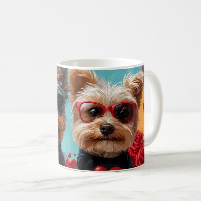 Biewer Terrier With Heart Roses Valentine's Day Coffee Mug (Front Right)