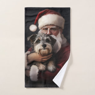 Biewer Terrier With Santa Claus Festive Christmas Bath Towel Set
