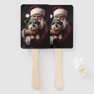Biewer Terrier With Santa Claus Festive Christmas Hand Fan