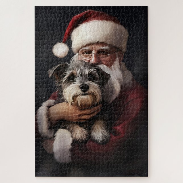 Biewer Terrier With Santa Claus Festive Christmas Jigsaw Puzzle (Vertical)