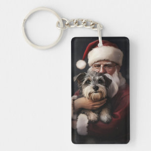 Biewer Terrier With Santa Claus Festive Christmas Key Ring