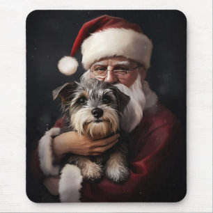 Biewer Terrier With Santa Claus Festive Christmas Mouse Mat