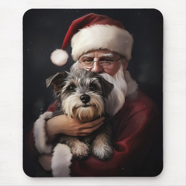 Biewer Terrier With Santa Claus Festive Christmas Mouse Mat (Front)
