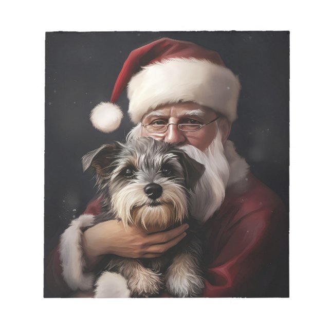Biewer Terrier With Santa Claus Festive Christmas Notepad (Front)