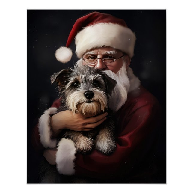 Biewer Terrier With Santa Claus Festive Christmas Poster (Front)