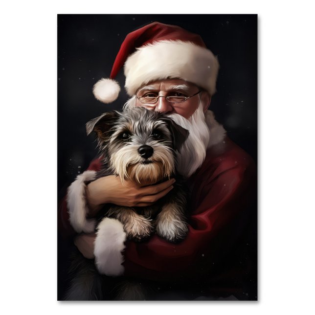Biewer Terrier With Santa Claus Festive Christmas Table Number (Front)