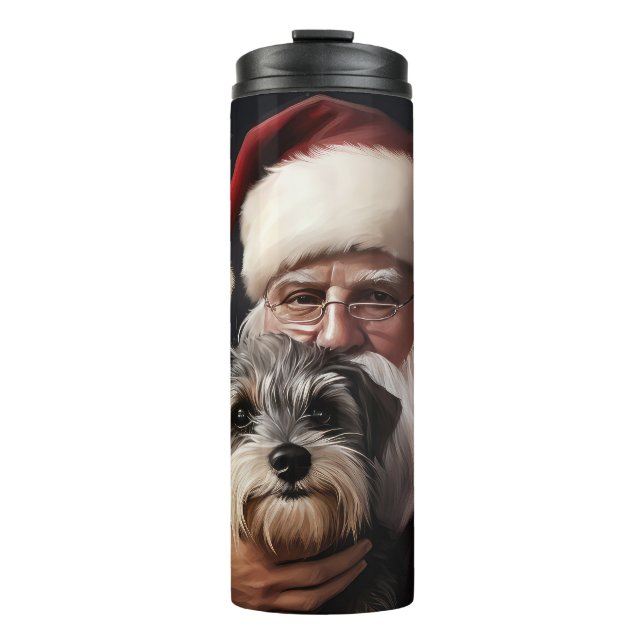 Biewer Terrier With Santa Claus Festive Christmas Thermal Tumbler (Front)