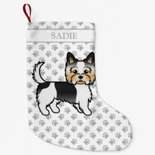Biewer Terrier Yorkie Cute Cartoon Dog & Name Small Christmas Stocking