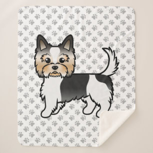 Biewer Terrier Yorkie Cute Cartoon Dog & Paws Sherpa Blanket