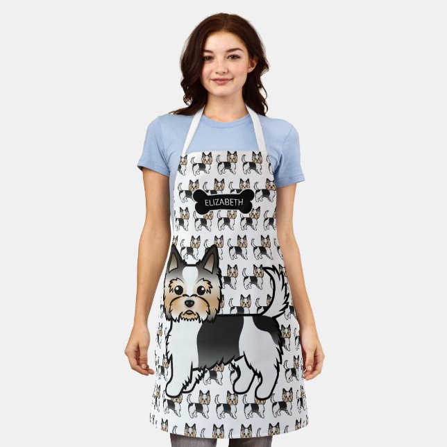 Biewer Terrier Yorkie Cute Cartoon Dogs & Name Apron (Worn)
