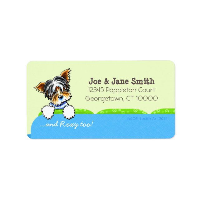 Biewer Yorkie Blue Couch Pet Name Personalised Label (Front)