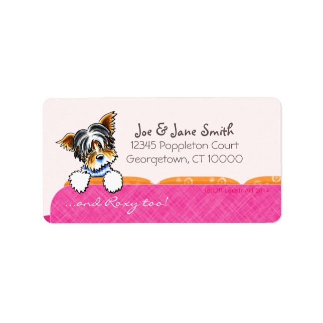 Biewer Yorkie Pink Couch Custom Pet Name Label (Front)