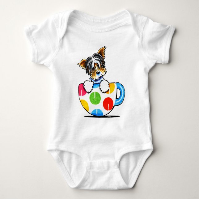 Biewer Yorkie Polka Dot Cup Baby Bodysuit (Front)