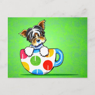 Biewer Yorkie Polka Dot Cup Green Postcard