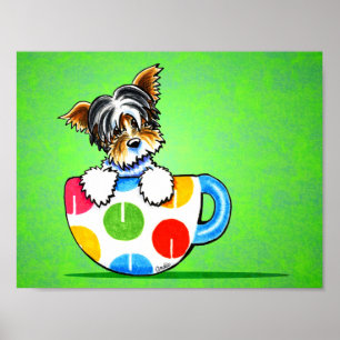 Biewer Yorkie Polka Dot Cup Green Poster