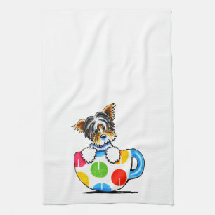 Biewer Yorkie Polka Dot Cup Tea Towel