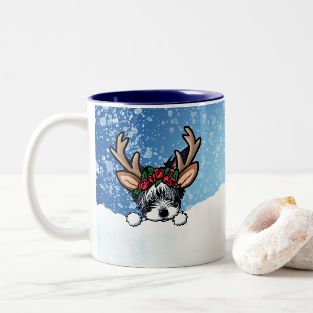 Biewer Yorkie Reindeer Christmas Two-Tone Mug (With Donut)
