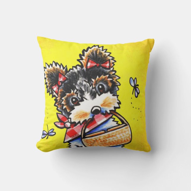 Biewer Yorkie Summer Picnic Yellow Cushion (Front)