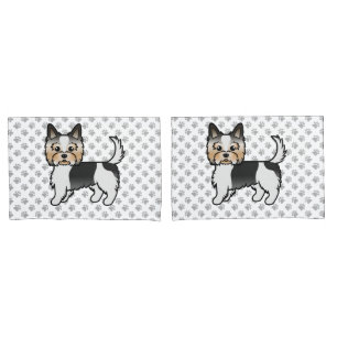 Biewer Yorkshire Terrier Cartoon Dog & Paws Pillowcase