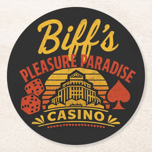 Biff's Pleasure Paradise Round Paper Coaster (Front)