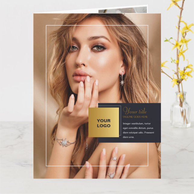 Bifold Blue Gold Brochure Card (Yellow Flower)