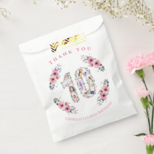 Big 10th Birthday Girl Photo Collage Pink Flower Favour Bags