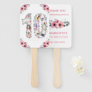 Big 10th Birthday Girl Photo Collage Pink Flower Hand Fan