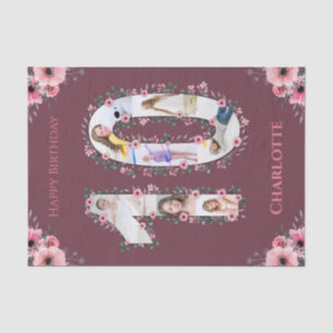 Big 10th Birthday Girl Photo Collage Pink Flower Tissue Paper