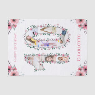 Big 10th Birthday Girl Photo Collage Pink Flower Tissue Paper