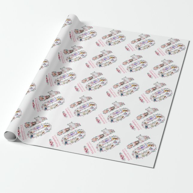 Big 10th Birthday Girl Photo Collage Pink Flower Wrapping Paper (Unrolled)