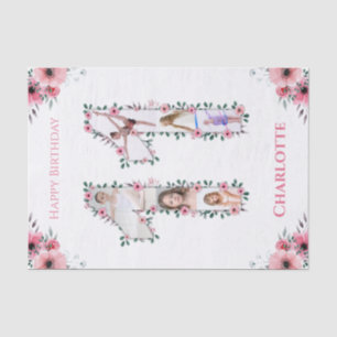Big 11th Birthday Girl Photo Collage Pink Flower Tissue Paper