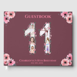 Big 11th Birthday Photo Collage Flower Girl Pink Guest Book