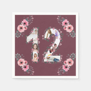 Big 12th Birthday Girl Flower Photo Collage Napkin
