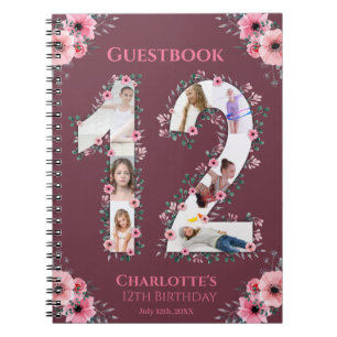 Big 12th Birthday Girl Photo Collage Pink Flower Notebook