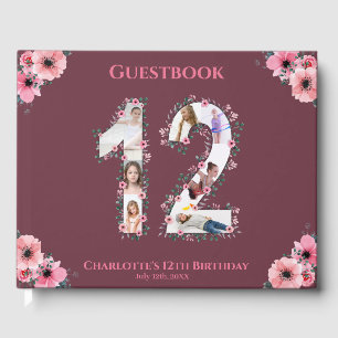 Big 12th Birthday Photo Collage Flower Girl Pink Guest Book