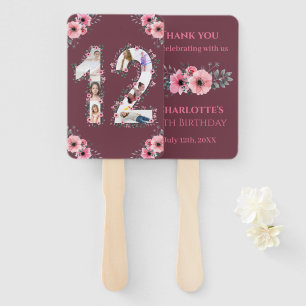 Big 12th Birthday Photo Collage Pink Girl Flower Hand Fan