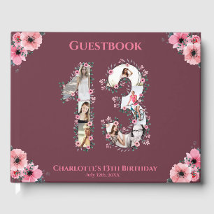 Big 13th Birthday Photo Collage Flower Girl Pink Guest Book