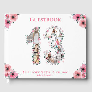 Big 13th Birthday Photo Collage Flower Girl White Guest Book