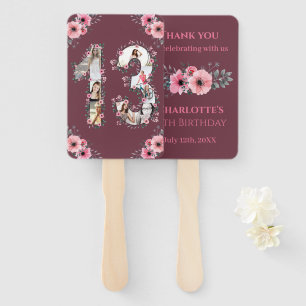 Big 13th Birthday Photo Collage Pink Girl Flower Hand Fan