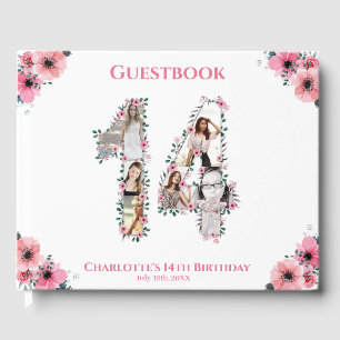 Big 14th Birthday Photo Collage Flower Girl White Guest Book