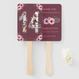 Big 14th Birthday Photo Collage Pink Girl Flower Hand Fan