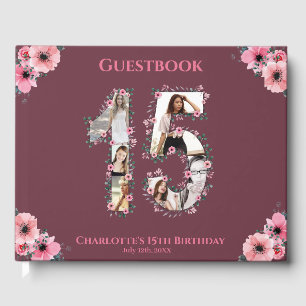 Big 15th Birthday Photo Collage Flower Girl Pink Guest Book