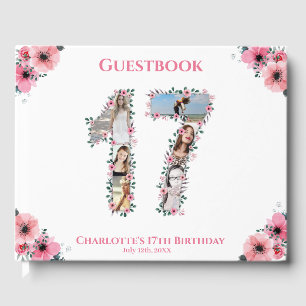 Big 17th Birthday Photo Collage Flower Girl White Guest Book
