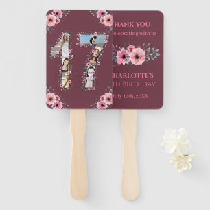 Big 17th Birthday Photo Collage Pink Girl Flower Hand Fan