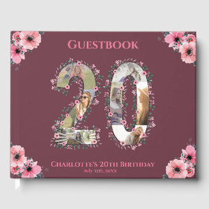 Big 20th Birthday Photo Collage Flower Girl Pink Guest Book