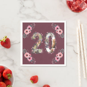 Big 20th Birthday Photo Collage Girl Pink Flower Napkin