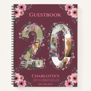 Big 20th Birthday Photo Pink Flower Guest Book