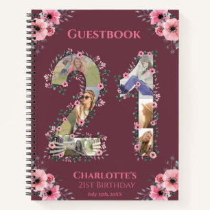 Big 21st Birthday Photo Pink Flower Guest Book