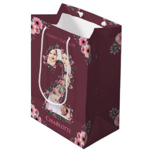 Big 2nd Birthday Girl Photo Collage Pink Flower Medium Gift Bag
